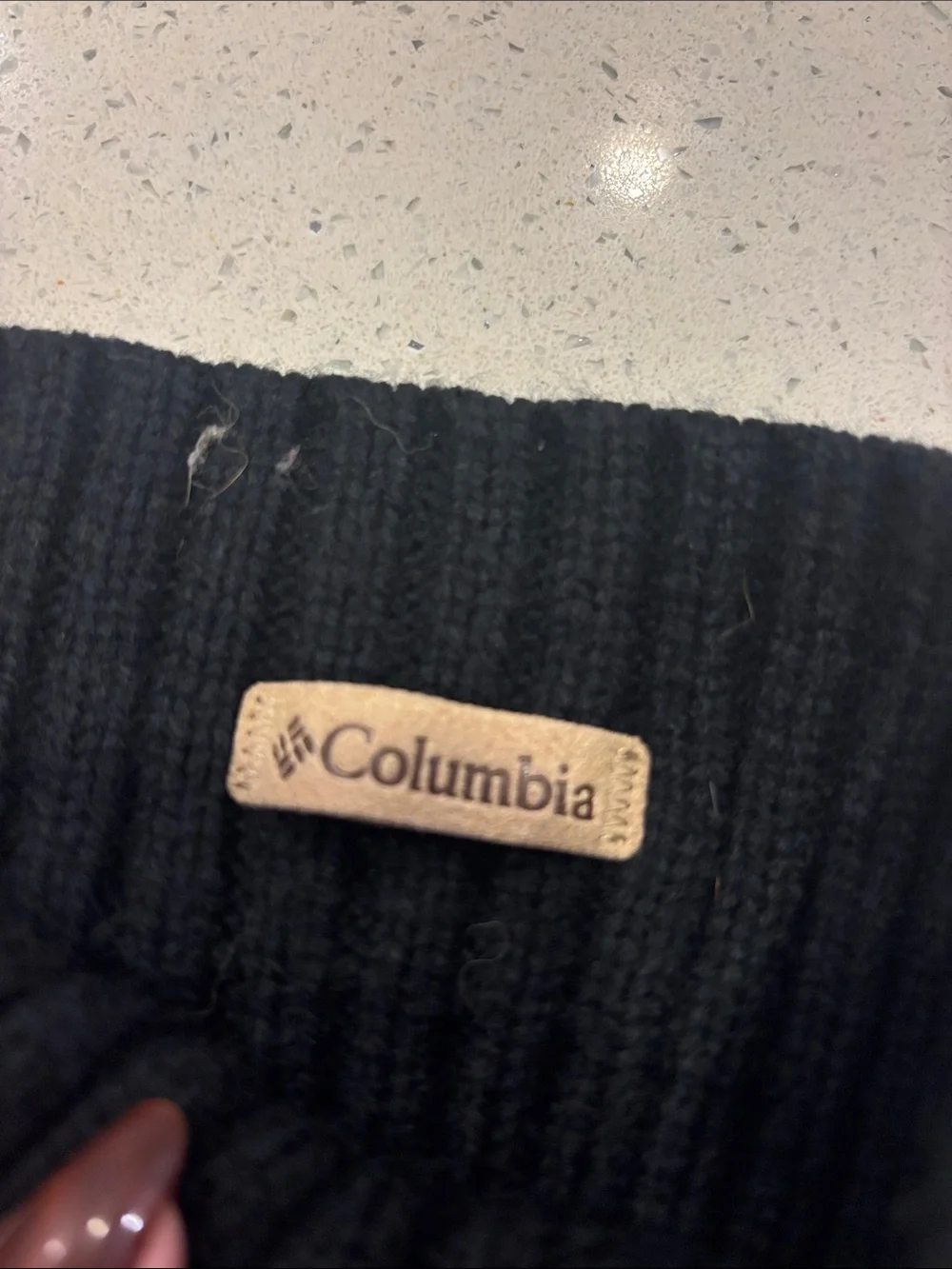 Columbia Black Knit Pom Beanie with Gray Pattern